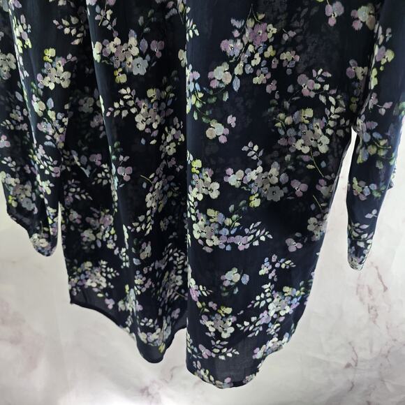 J Jill Shirt Womens Medium Blue Purple Floral Keyhole Blouse Popover Tassel Navy - Picture 7 of 12